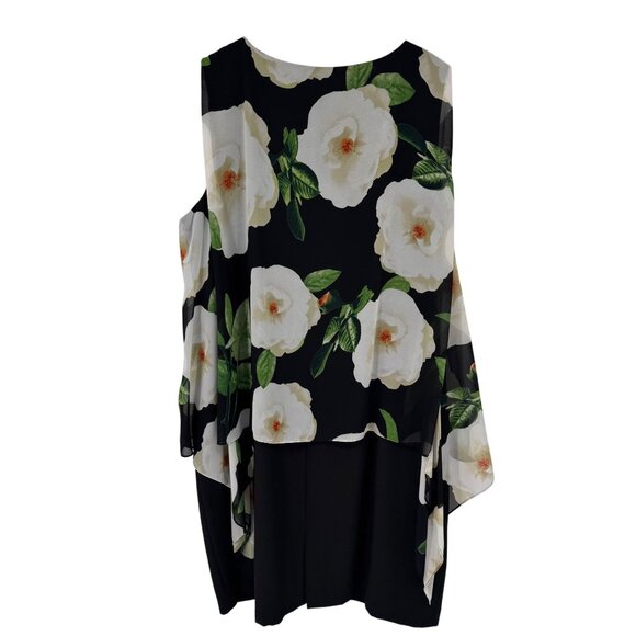 Tahari Arthur S. Levine Floral Layered Sleeveless Dress 20W Black  White plus - Picture 11 of 14